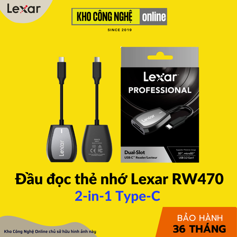 Đầu đọc thẻ nhớ Lexar RW470 2-in-1 Type-C Reader, Retail Box, Global (Hàng Chính Hãng)