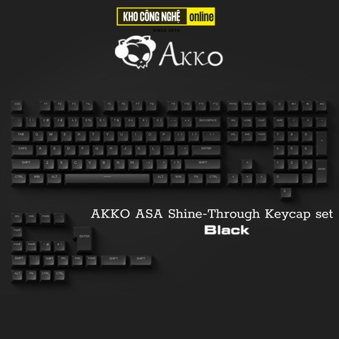 Bộ Keycap AKKO ASA Shine-Through Keycap set – Black (Xuyên LED / ASA profile / 131 nút)