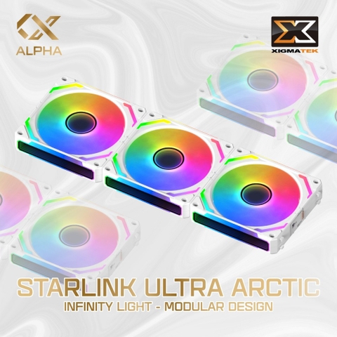Quạt Tản Nhiệt XIGMATEK STARLINK ULTRA ARTIC - ARGB, INFINITY LIGHT, MODULAR DESIGN, PACK x3, CONTROLLER