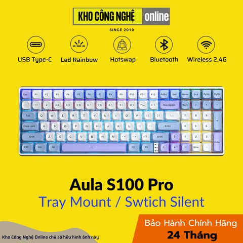 Bàn phím cơ gaming AULA S100 Pro Mạch xuôi, 3 modes, Hotswap, Gasket Mount