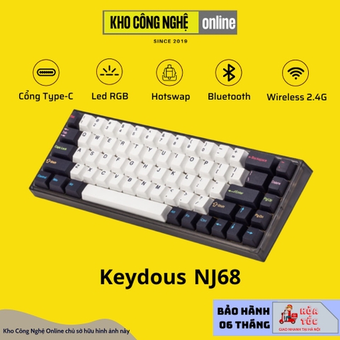 Bàn phím cơ NJ68 Max - AP Version - Led RGB Hotswap, Type C, Bluetooth 5.0, Wireless 2.4G
