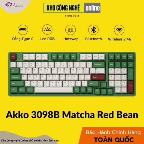 Bàn Phím Cơ Akko 3098B Matcha Red Bean (3 Chế độ kết nối / Led RGB / Hotswap / Switch Akko Piano Pro) - Hàng Chính Hãng
