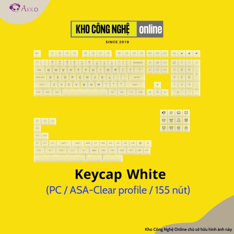 Bộ keycap cho bàn phím cơ AKKO White (PC / ASA-Clear profile / 155 nút)