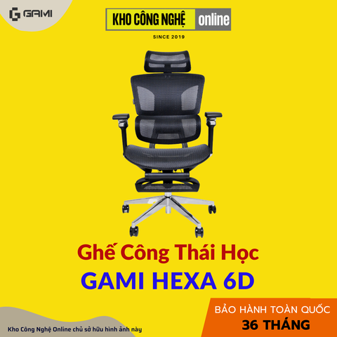 Ghế công thái học Gami Hexa 6D - Đen / Có Gác Chân