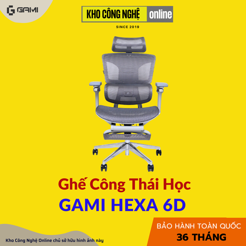 Ghế công thái học Gami Hexa 6D - XÁM / Có Gác Chân
