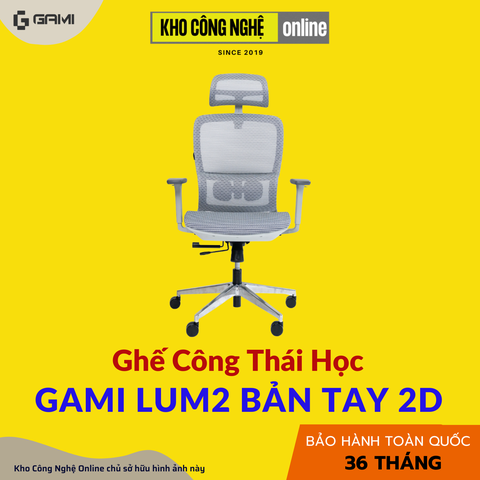 Ghế Công Thái Học Gami Lum2 - Bản Kê Tay 2D / Xám ( Không Chân Gác)