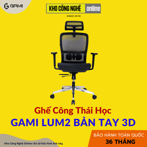 Ghế Công Thái Học Gami Lum2 - Bản Kê Tay 3D / Đen ( Không Chân Gác)