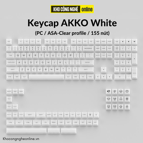 Bộ keycap cho bàn phím cơ AKKO White (PC / ASA-Clear profile / 155 nút)