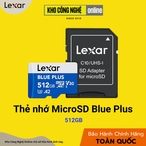 Thẻ nhớ Lexar BLUE PLUS microSDXC UHS-I Card, C10, U3, V30, A2, Up to 170MB/s - 512GB