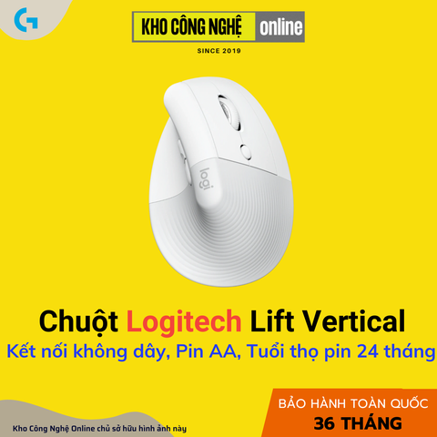Chuột công thái học không dây Logitech Lift Vertical - White
