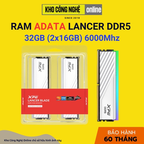 Ram Adata Lancer Blade White 32GB (2x16GB) DDR5 6000Mhz (AX5U6000C3616G-DTLABRWH)