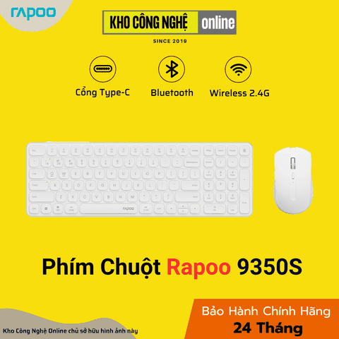Bộ Bàn Phím Chuột Không Dây Rapoo 9350S - Trắng