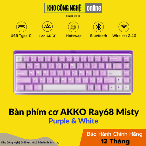 Bàn phím cơ AKKO Ray68 Misty Purple & White