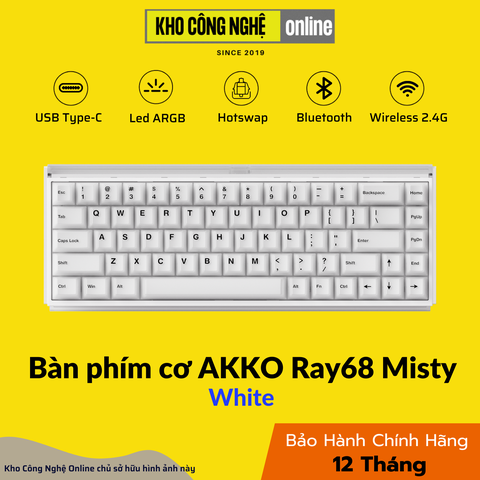 Bàn phím cơ AKKO Ray68 Misty White