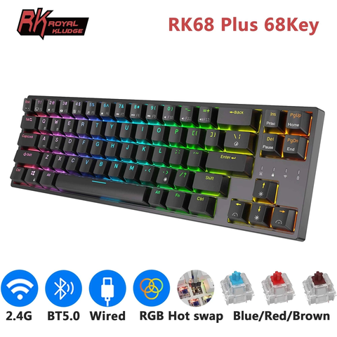 RK68 PLUS RGB - Bàn phím cơ RK68 Plus led RGB kết nối 3 chế độ - Bluetooth 5.0 | Wireless 2.4G | Dây type C