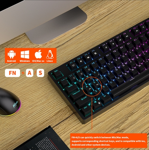 Bàn phím cơ Royal Kludge RK87 led RGB kết nối Bluetooth 5.0, Wireless 2.4G và Dây Type C
