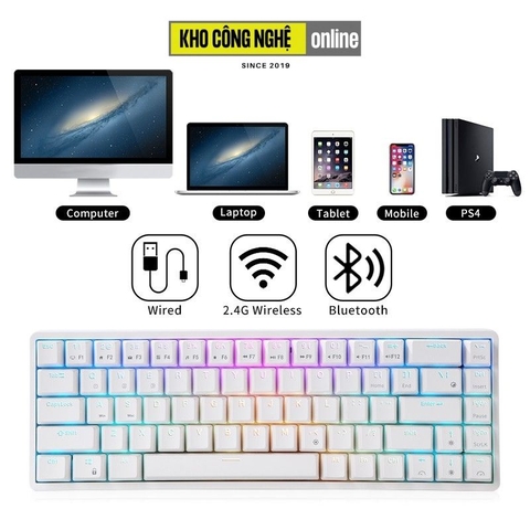 Bàn phím Royal Kludge RK G68 RGB Bluetooth 5.0 và Wireless 2.4G (HOTSWAP)