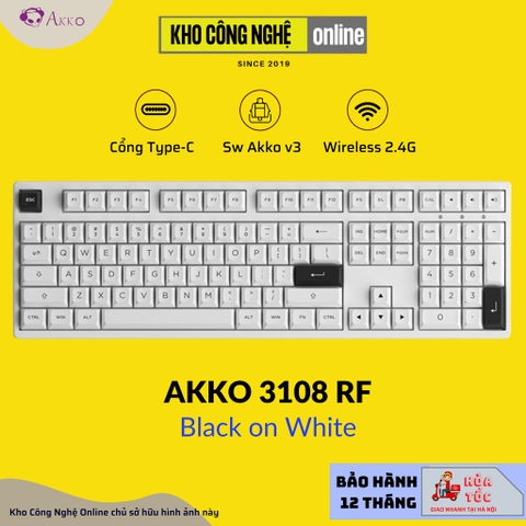 Bàn phím cơ AKKO 3108 RF Black on White / White on Black (2.4Ghz / AKKO sw v3) - Hàng Chính Hãng