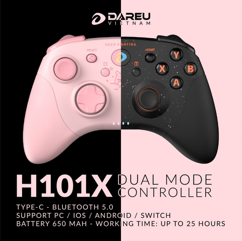 Tay cầm chơi game DAREU H101X (Dual Mode: Type-C, Bluetooth, Pin sạc 650mAh)