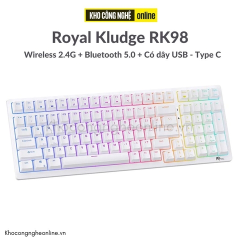 Bàn phím cơ không dây Royal Kludge RK98 Hotswap led RGB, kết nối 3 chế độ (Bluetooth 5.0 | Wireless 2.4G | Dây type C)