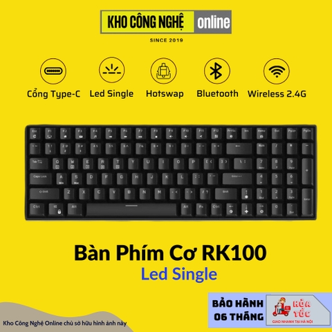 RK100 - Bàn phím cơ bluetooth không dây RK100 Led RGB có Hotswap (Bluetooth 5.0 / Wireless 2.4G / dây Type-c)