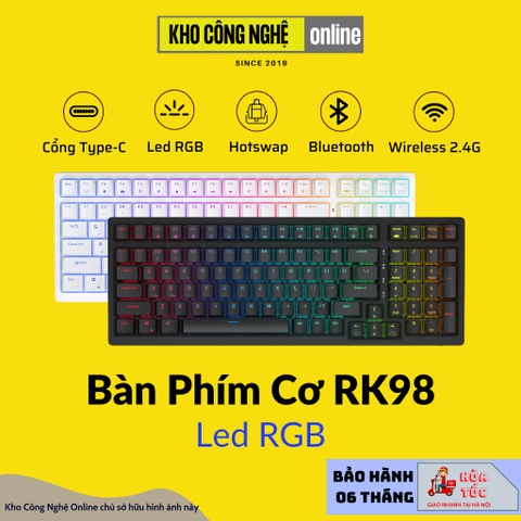 Bàn phím cơ RK98 hotswap kết nối 3 chế độ Bluetooth 5.0 | Wireless 2.4G | Dây type C