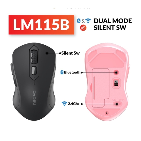 Chuột không dây DAREU LM115B (Dual Mode: Bluetooth + 2.4G – Silent SW)