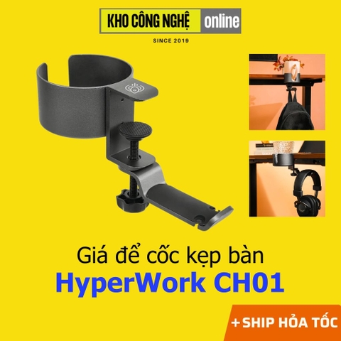 Giá để cốc kẹp bàn tích hợp giá treo tai nghe móc treo đồ HyperWork CH01
