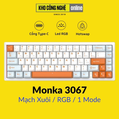 MONKA 3067 V2 Pro - Bàn phím cơ MONKA 3067 V2 Pro Không Dây, Mạch Xuôi, Led RGB, Kết Nối 3 Modes