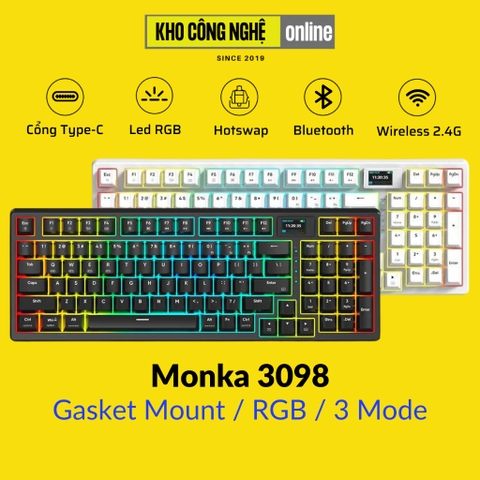 MONKA 3098 V2 Pro - Bàn phím cơ MONKA 3098 V2 Pro Có Màn Hình LCD, Mạch Xuôi, Led RGB, Kết Nối 3 Mode