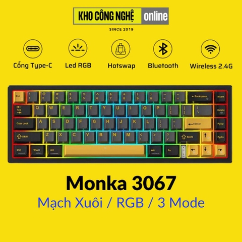 MONKA 3067 V2 Pro - Bàn phím cơ MONKA 3067 V2 Pro Không Dây, Mạch Xuôi, Led RGB, Kết Nối 3 Modes