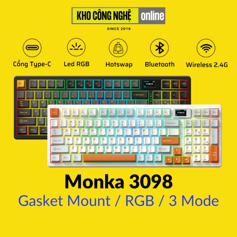 MONKA 3098 V2 Pro - Bàn phím cơ MONKA 3098 V2 Pro Có Màn Hình LCD, Mạch Xuôi, Led RGB, Kết Nối 3 Mode
