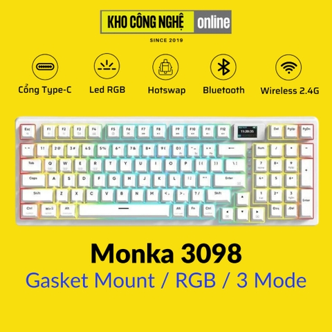 MONKA 3098 V2 Pro - Bàn phím cơ MONKA 3098 V2 Pro Có Màn Hình LCD, Mạch Xuôi, Led RGB, Kết Nối 3 Mode
