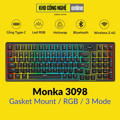 MONKA 3098 V2 Pro - Bàn phím cơ MONKA 3098 V2 Pro Có Màn Hình LCD, Mạch Xuôi, Led RGB, Kết Nối 3 Mode