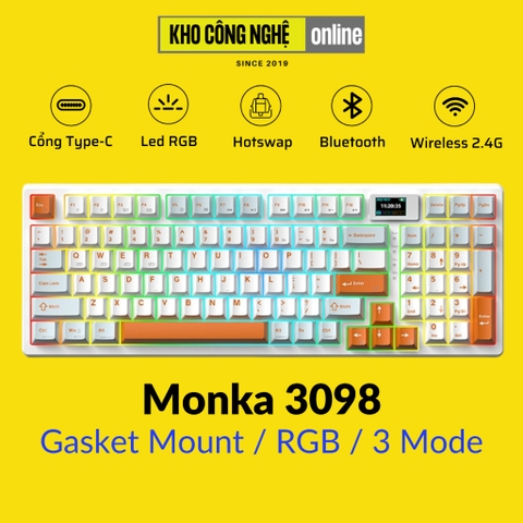 MONKA 3098 V2 Pro - Bàn phím cơ MONKA 3098 V2 Pro Có Màn Hình LCD, Mạch Xuôi, Led RGB, Kết Nối 3 Mode
