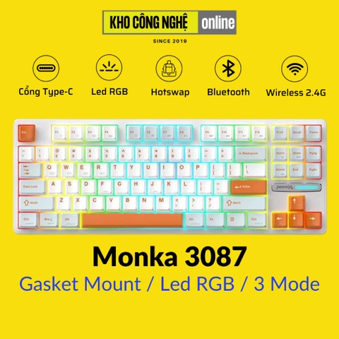 MONKA 3087 - Bàn phím cơ MONKA 3087 Không Dây, Led RGB, Kết Nối 3 Modes