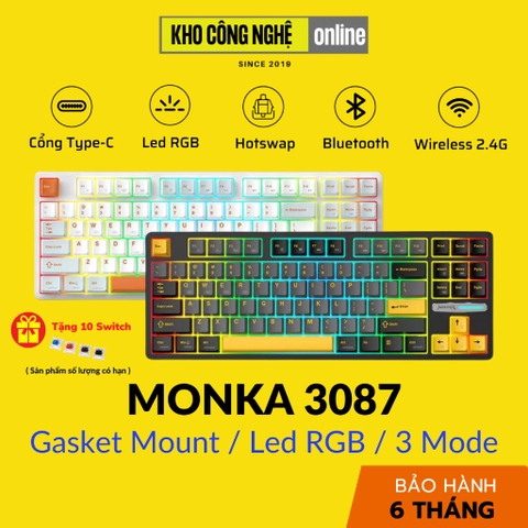 MONKA 3087 - Bàn phím cơ MONKA 3087 Không Dây, Led RGB, Kết Nối 3 Modes