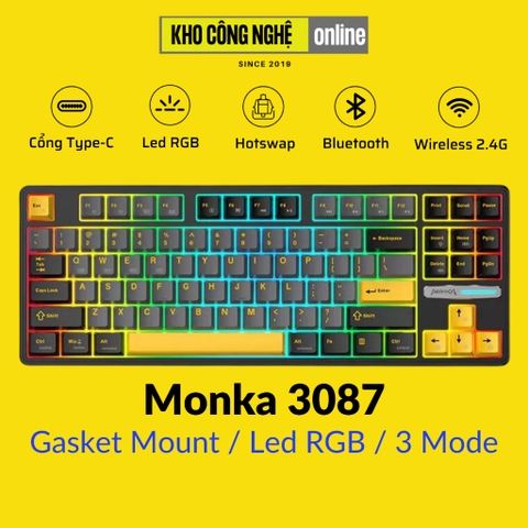 MONKA 3087 - Bàn phím cơ MONKA 3087 Không Dây, Led RGB, Kết Nối 3 Modes