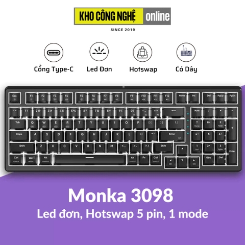 MONKA 3098 V2 Pro - Bàn phím cơ MONKA 3098 V2 Pro Có Màn Hình LCD, Mạch Xuôi, Led RGB, Kết Nối 3 Mode