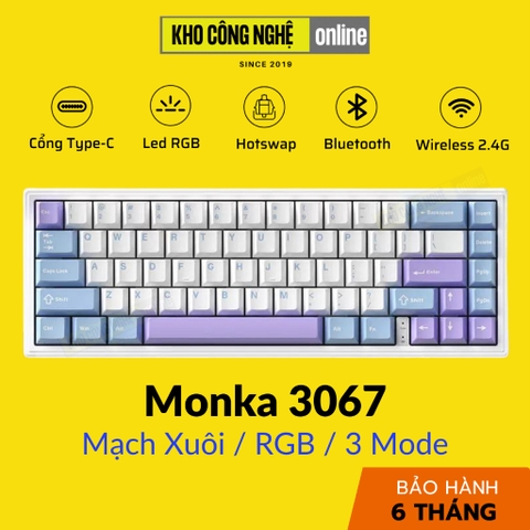 MONKA 3067 V2 Pro - Bàn phím cơ MONKA 3067 V2 Pro Không Dây, Mạch Xuôi, Led RGB, Kết Nối 3 Modes