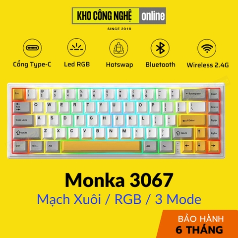 MONKA 3067 V2 Pro - Bàn phím cơ MONKA 3067 V2 Pro Không Dây, Mạch Xuôi, Led RGB, Kết Nối 3 Modes