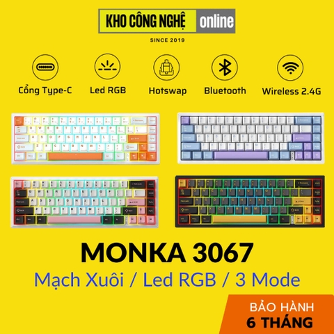 MONKA 3067 V2 Pro - Bàn phím cơ MONKA 3067 V2 Pro Không Dây, Mạch Xuôi, Led RGB, Kết Nối 3 Modes