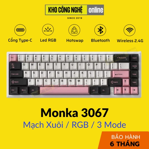 MONKA 3067 V2 Pro - Bàn phím cơ MONKA 3067 V2 Pro Không Dây, Mạch Xuôi, Led RGB, Kết Nối 3 Modes