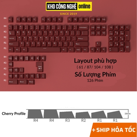Bộ keycap PBT double shot 126 phím, nhựa cao cấp dùng cho bàn phím cơ