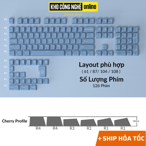 Bộ keycap PBT double shot 126 phím, nhựa cao cấp dùng cho bàn phím cơ