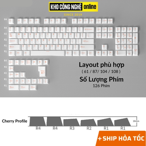 Bộ keycap PBT double shot 126 phím, nhựa cao cấp dùng cho bàn phím cơ