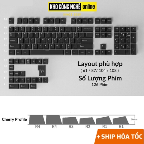 Bộ keycap PBT double shot 126 phím, nhựa cao cấp dùng cho bàn phím cơ