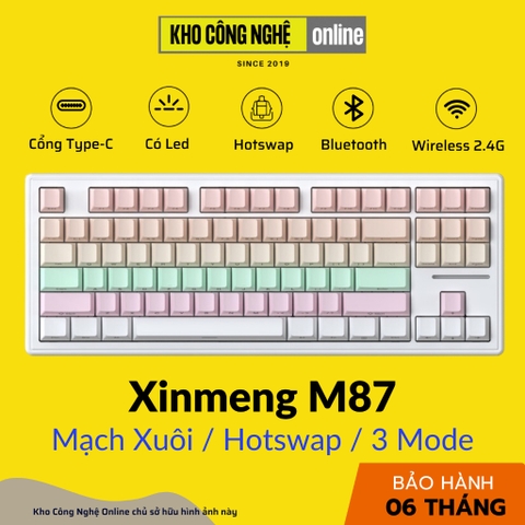 Bàn Phím Cơ Xinmeng M87 Không Dây, Mạch Xuôi, Kết Nối 3 Modes