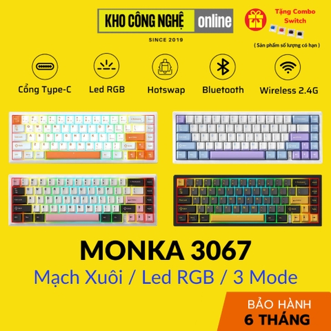 MONKA 3067 V2 Pro - Bàn phím cơ MONKA 3067 V2 Pro Không Dây, Mạch Xuôi, Led RGB, Kết Nối 3 Modes