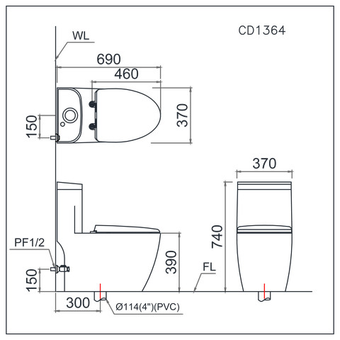Bồn cầu 1 khối Caesar CD1364